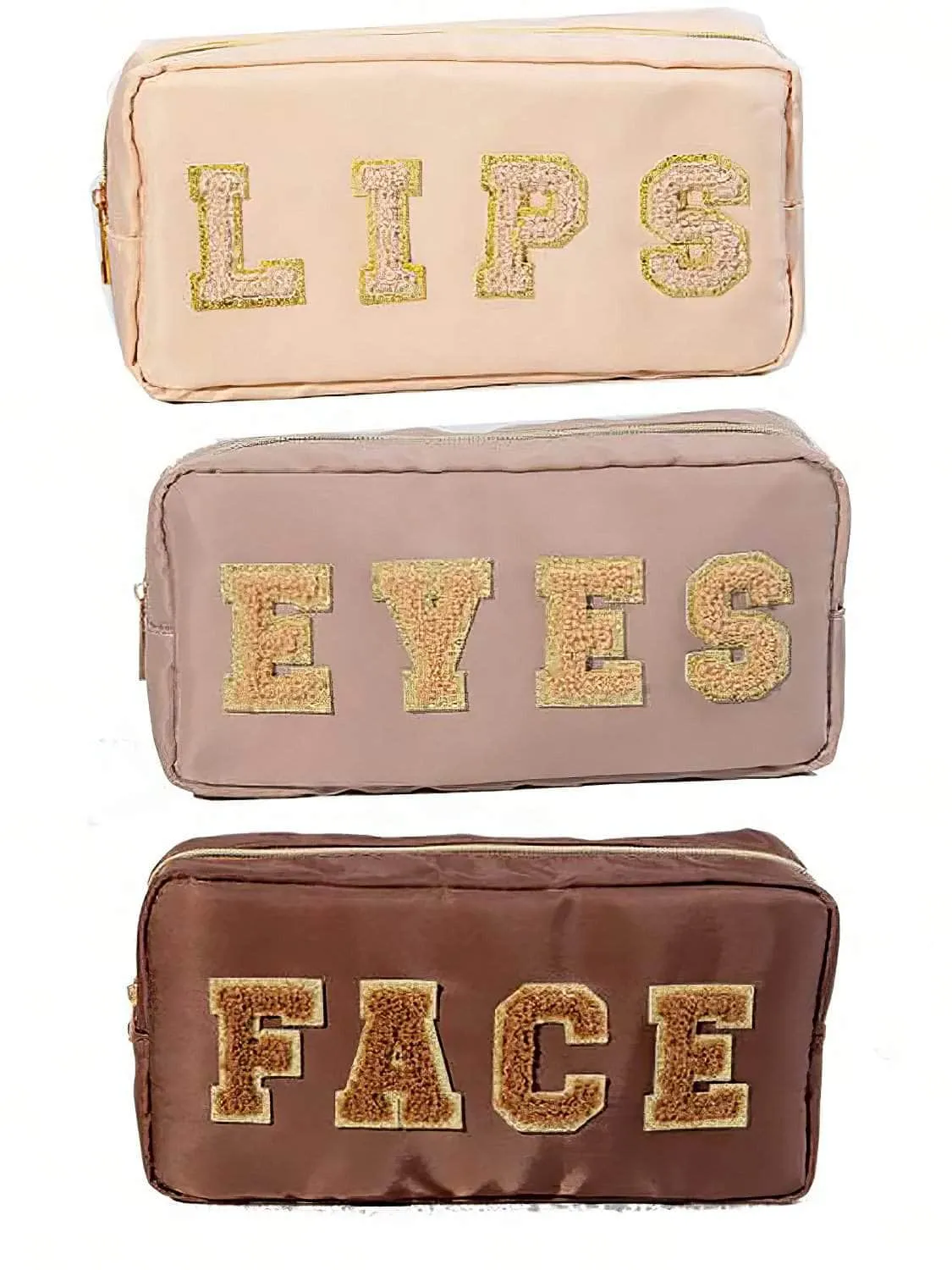 3-Piece Set: Embroidered Letters Fashionable Waterproof Makeup Bags