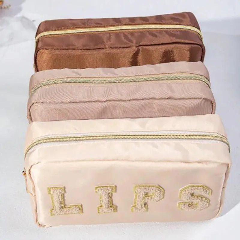3-Piece Set: Embroidered Letters Fashionable Waterproof Makeup Bags