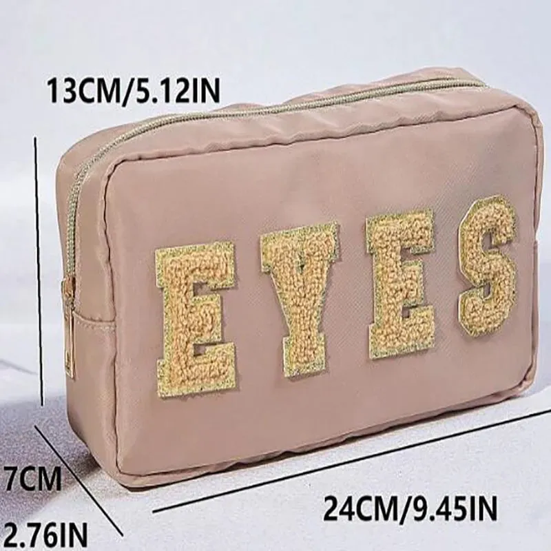 3-Piece Set: Embroidered Letters Fashionable Waterproof Makeup Bags