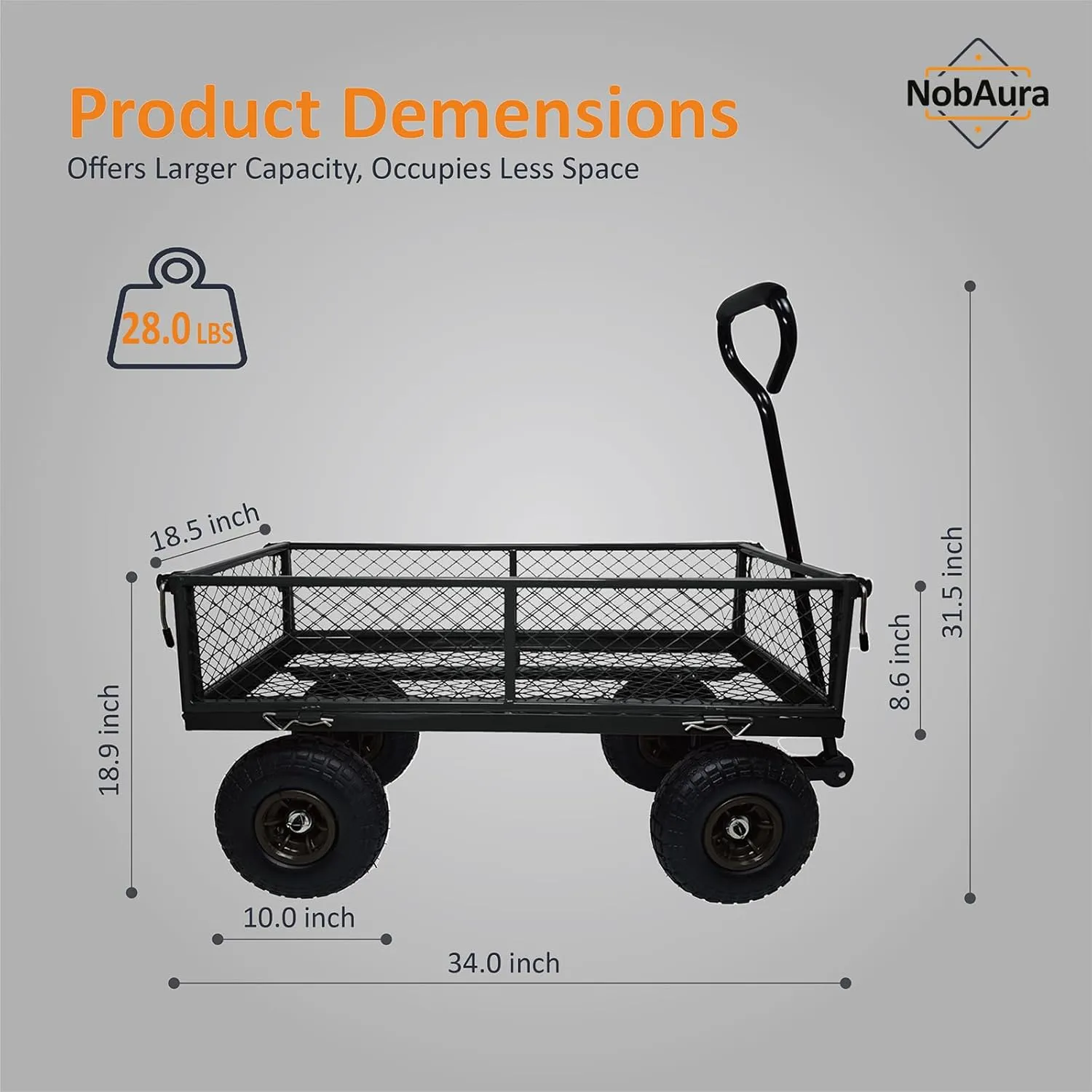 300 LBS Garden Cart, Black Heavy Duty Versatile Wagon Cart, Steel Mesh Lawn Cart with Removable Sides and 180° Rotating Smooth Handle, 10 Inch Tires, for Lumber, Soil Bags, Tools