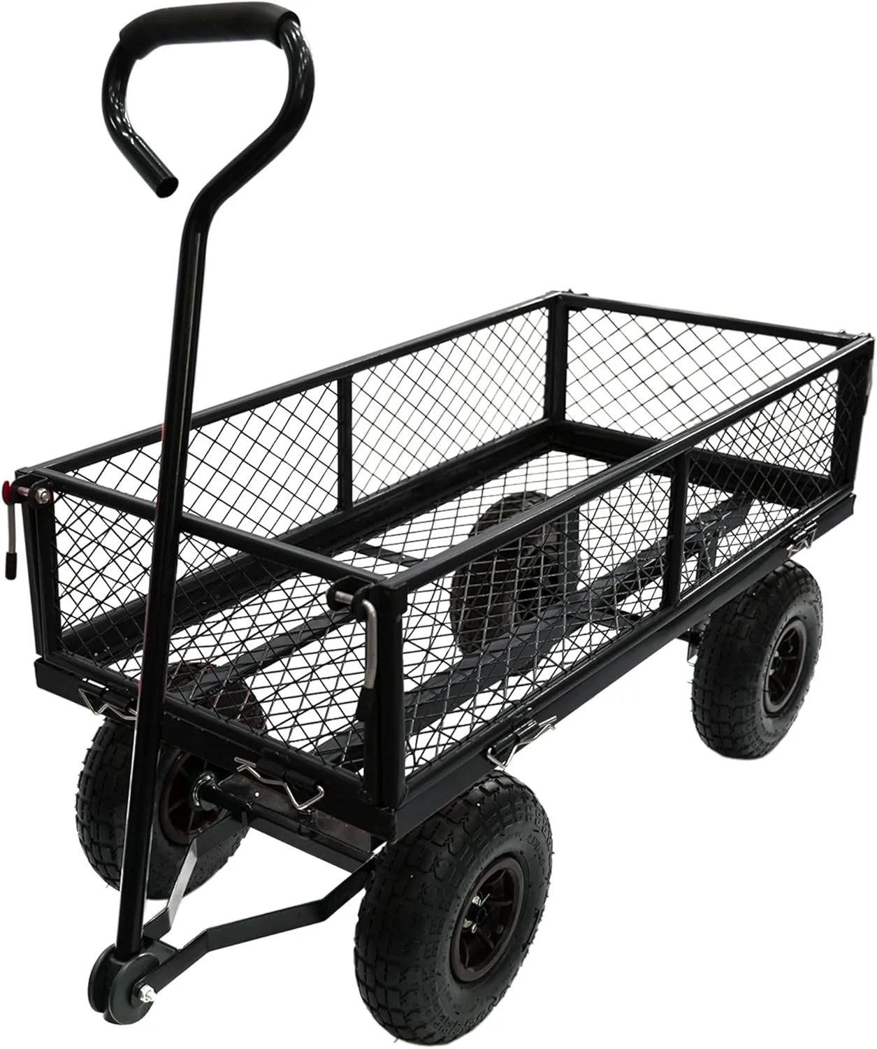 300 LBS Garden Cart, Black Heavy Duty Versatile Wagon Cart, Steel Mesh Lawn Cart with Removable Sides and 180° Rotating Smooth Handle, 10 Inch Tires, for Lumber, Soil Bags, Tools