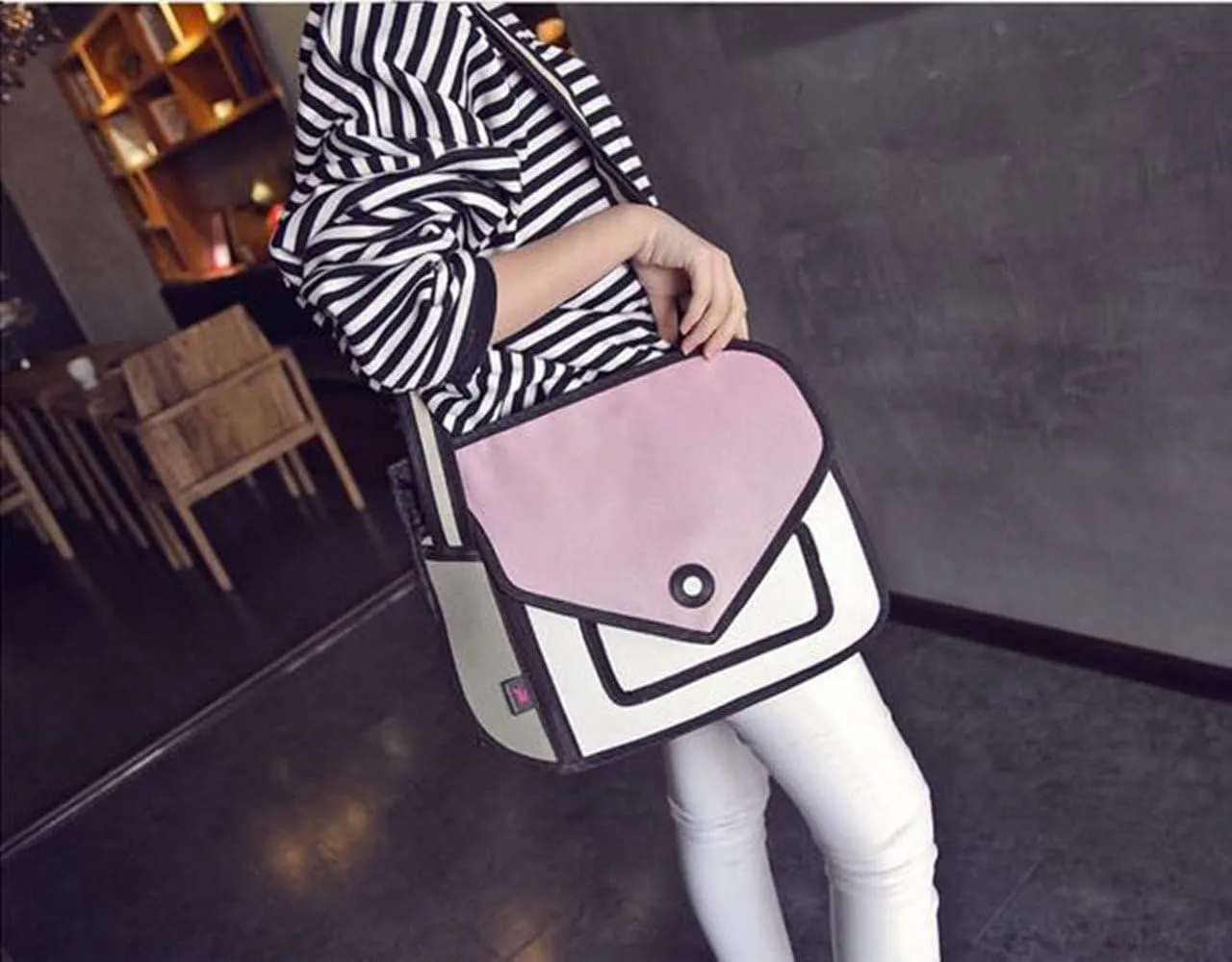 3D Style 2D Drawing Cartoon Handbag Shoulder Canvas Messenger Bag