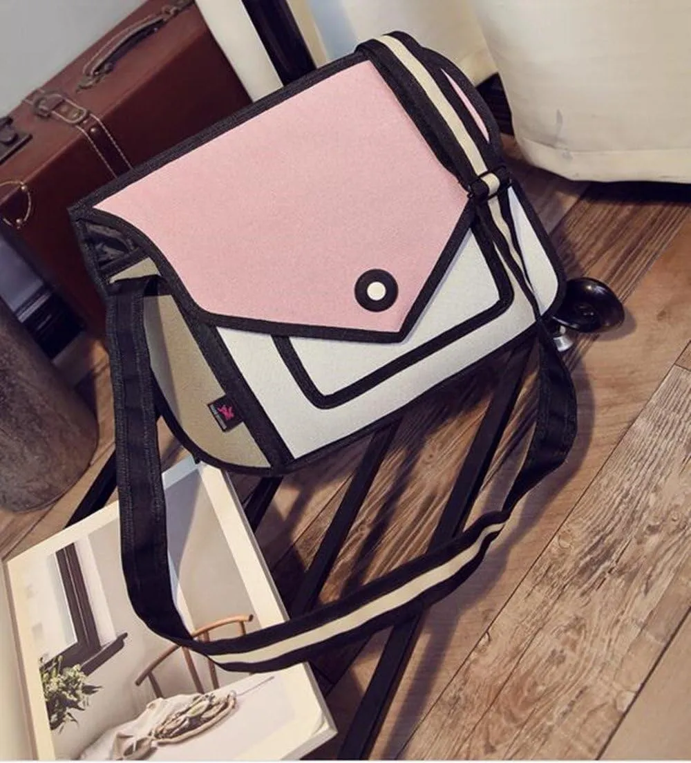 3D Style 2D Drawing Cartoon Handbag Shoulder Canvas Messenger Bag