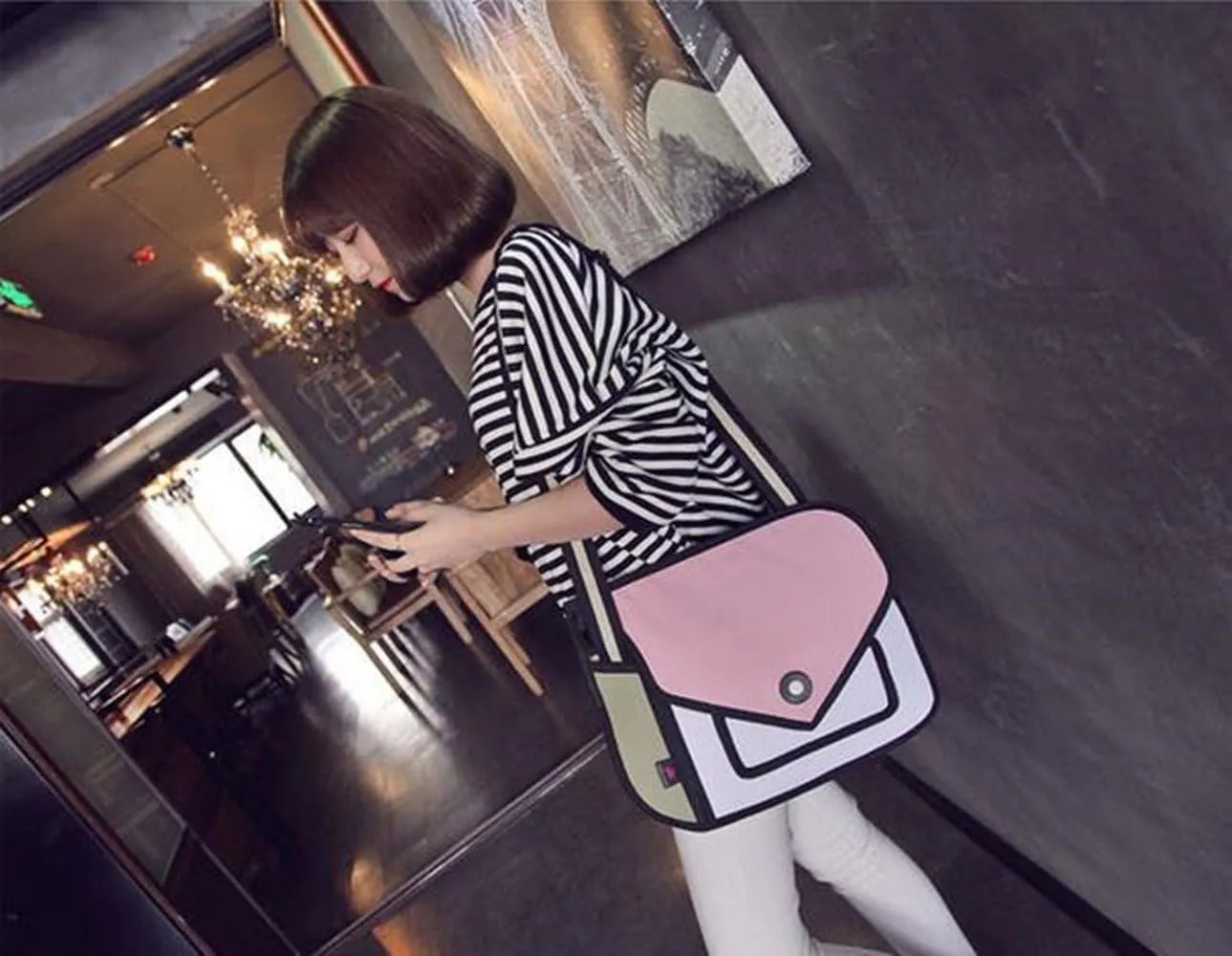 3D Style 2D Drawing Cartoon Handbag Shoulder Canvas Messenger Bag