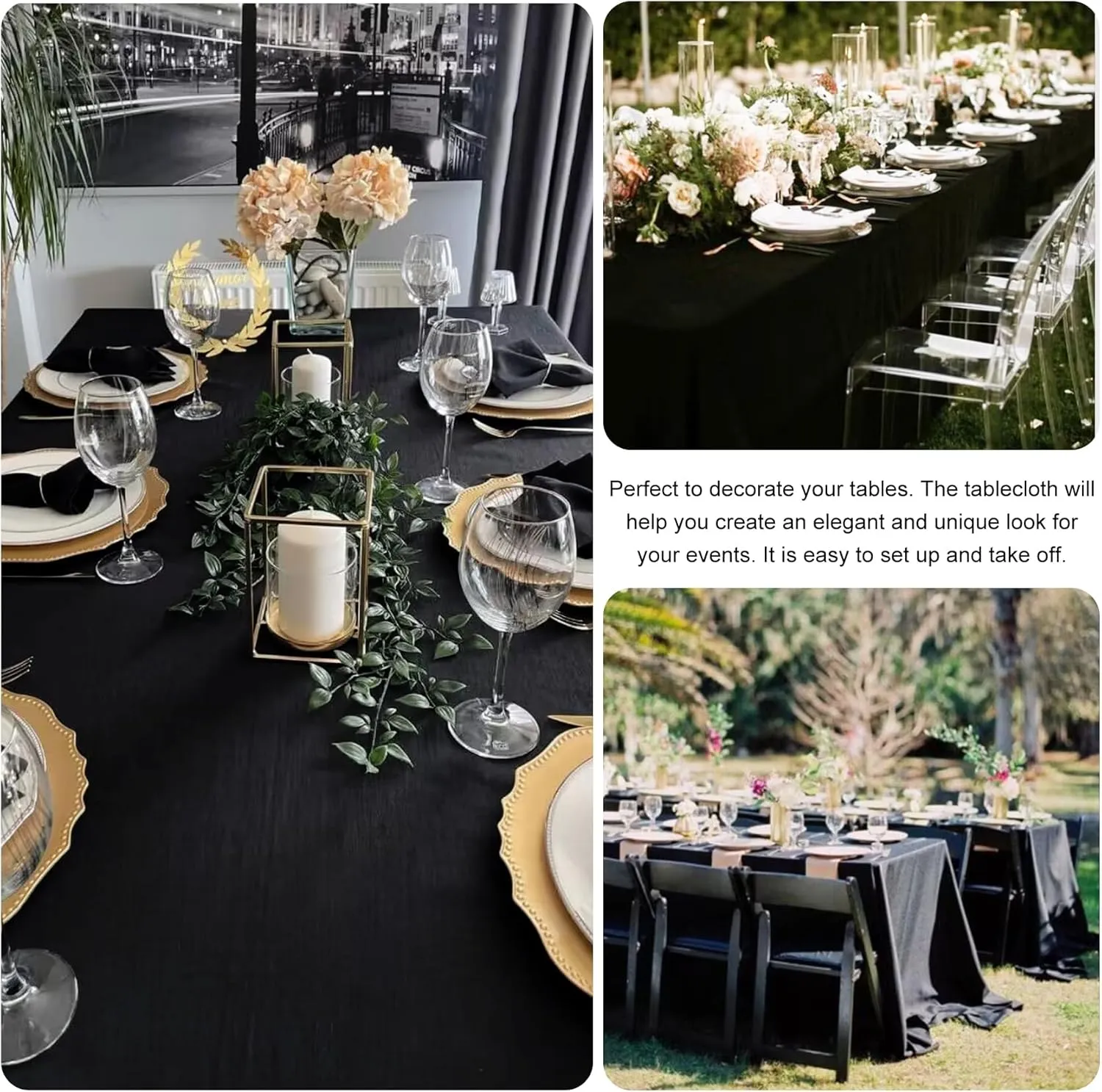 4 Pack Rectangle Tablecloth 60x126 Inch Black Washable Polyester Table Cover for Wedding Dining Table Buffet Parties Banquet Decoration（Black）