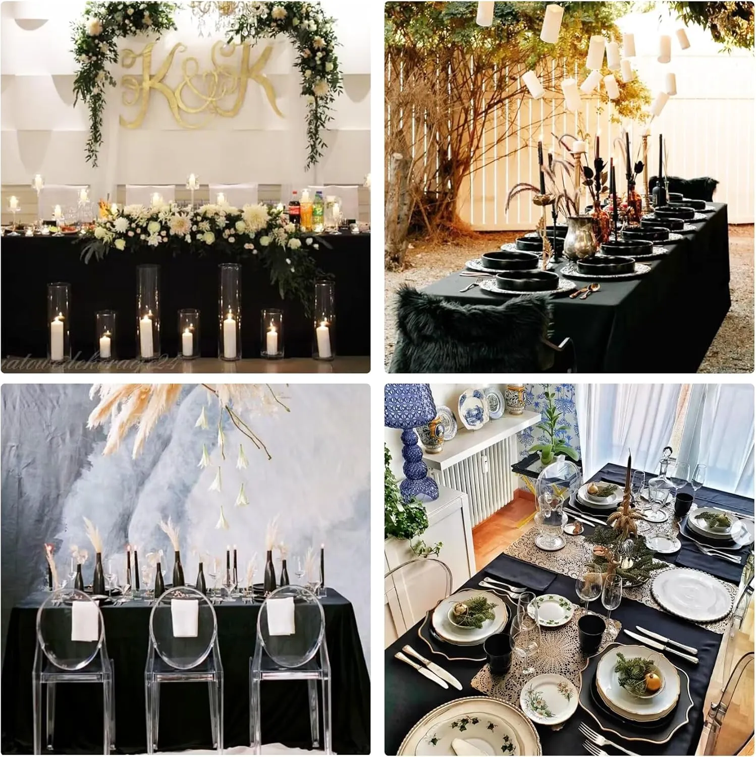 4 Pack Rectangle Tablecloth 60x126 Inch Black Washable Polyester Table Cover for Wedding Dining Table Buffet Parties Banquet Decoration（Black）