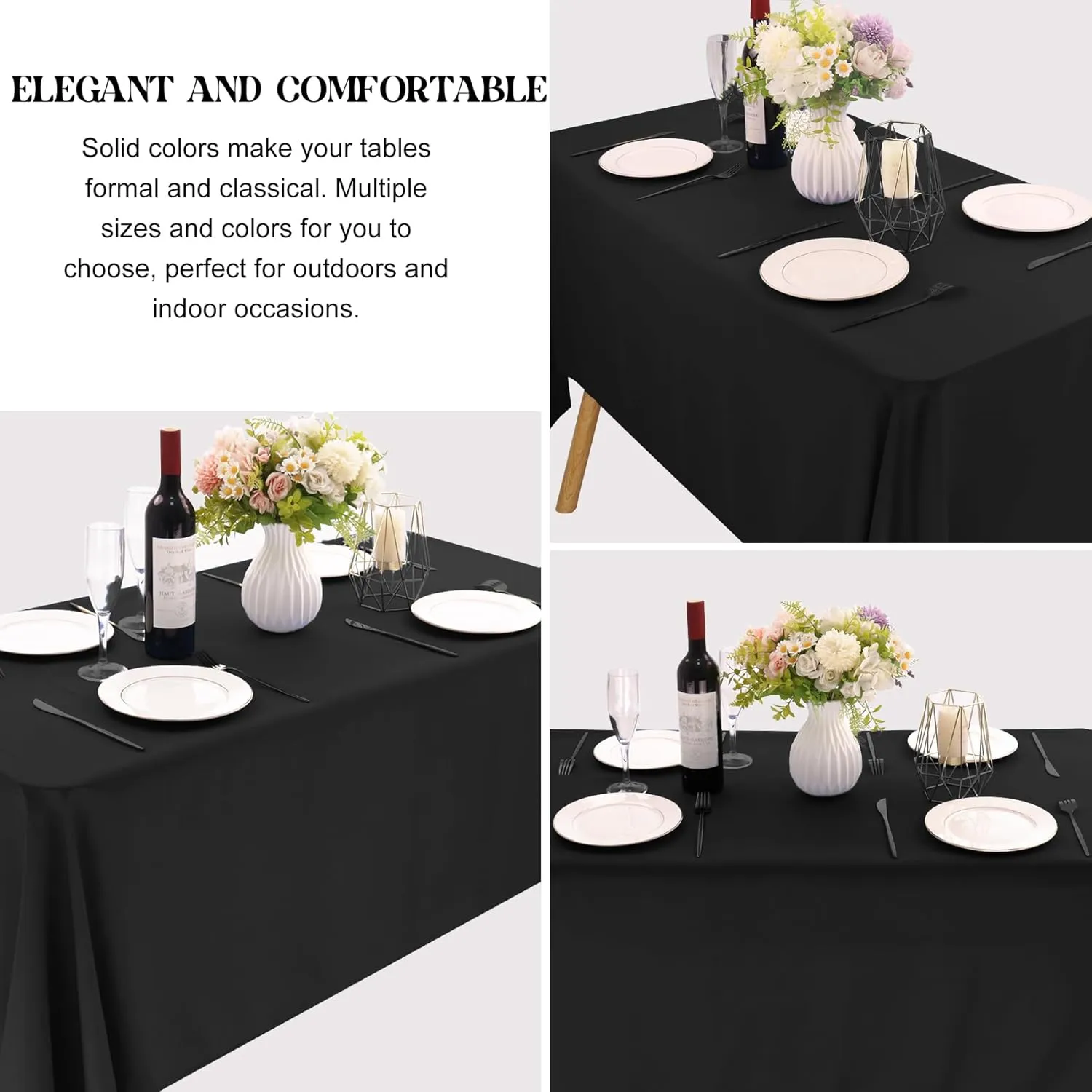4 Pack Rectangle Tablecloth 60x126 Inch Black Washable Polyester Table Cover for Wedding Dining Table Buffet Parties Banquet Decoration（Black）