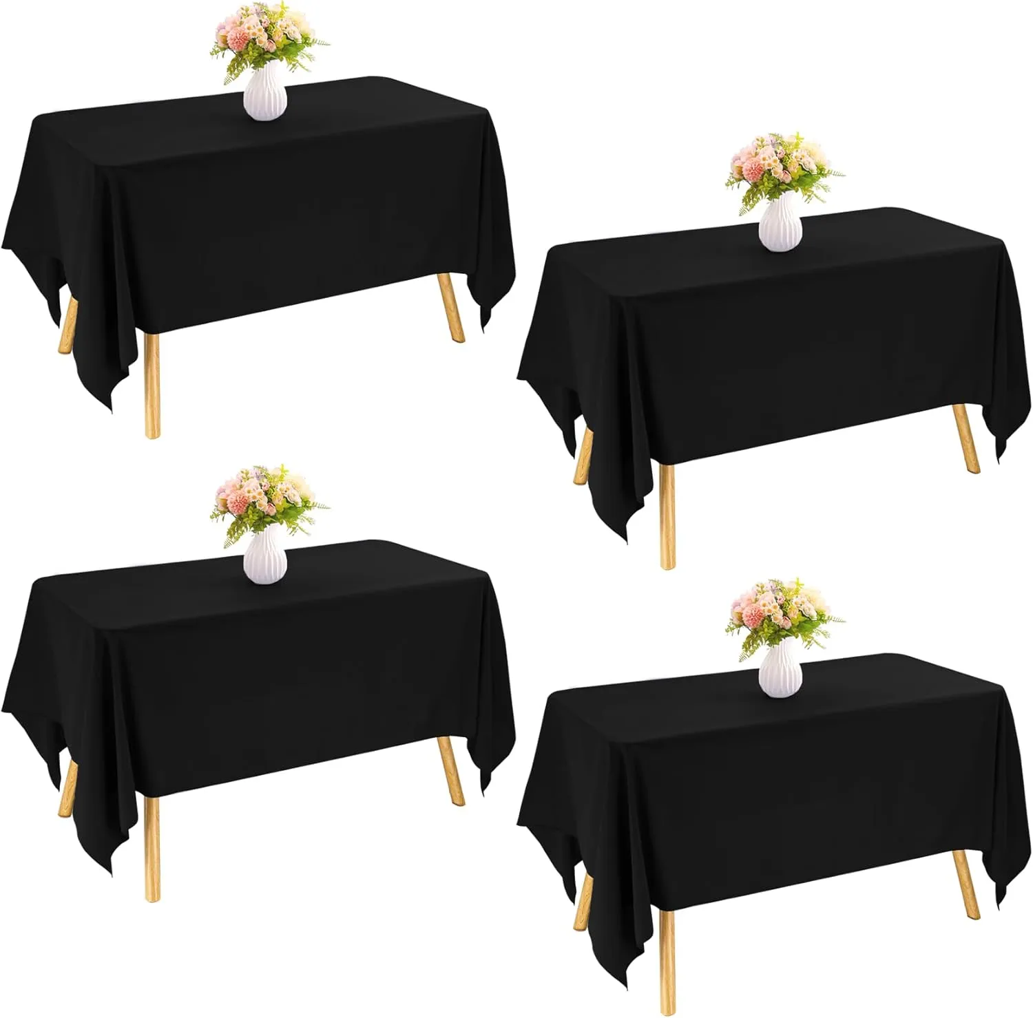 4 Pack Rectangle Tablecloth 60x126 Inch Black Washable Polyester Table Cover for Wedding Dining Table Buffet Parties Banquet Decoration（Black）