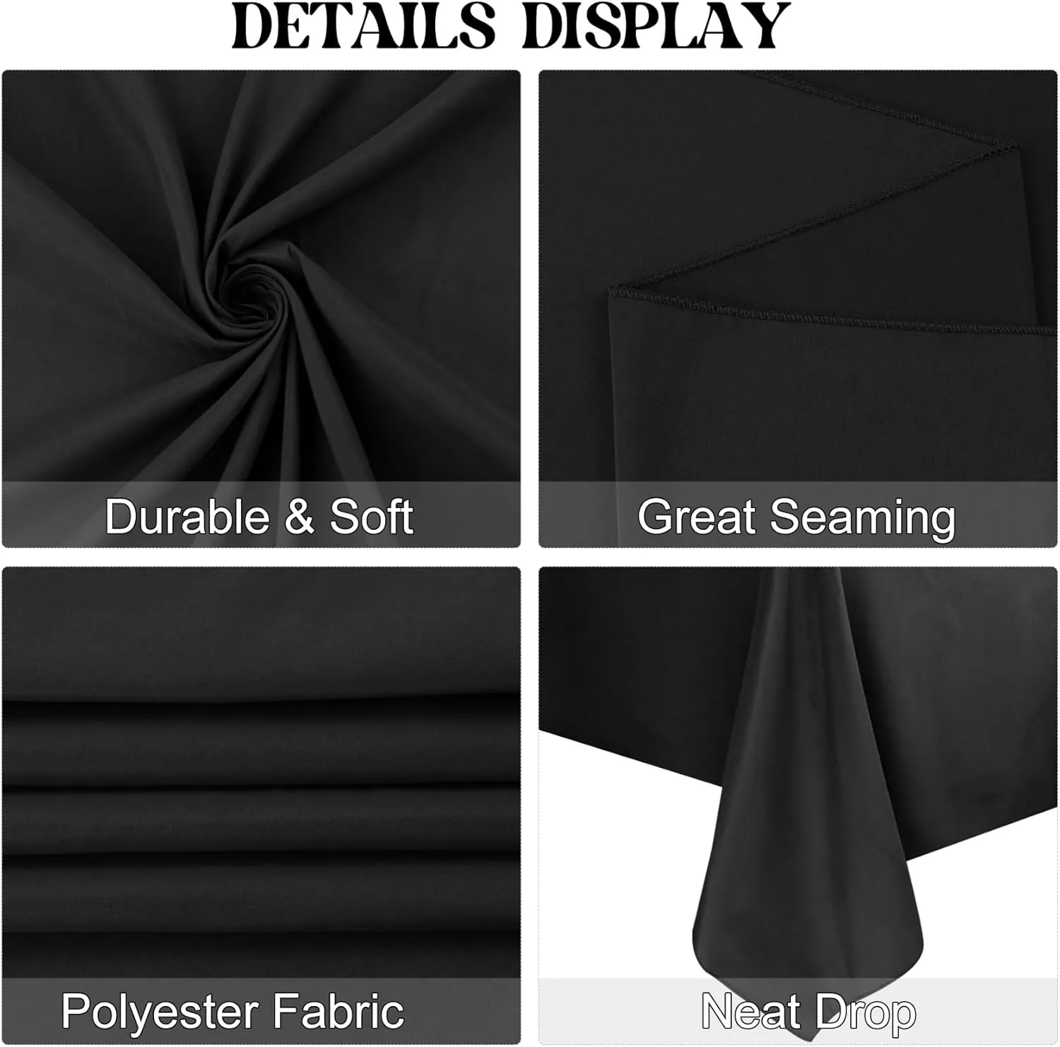 4 Pack Rectangle Tablecloth 60x126 Inch Black Washable Polyester Table Cover for Wedding Dining Table Buffet Parties Banquet Decoration（Black）