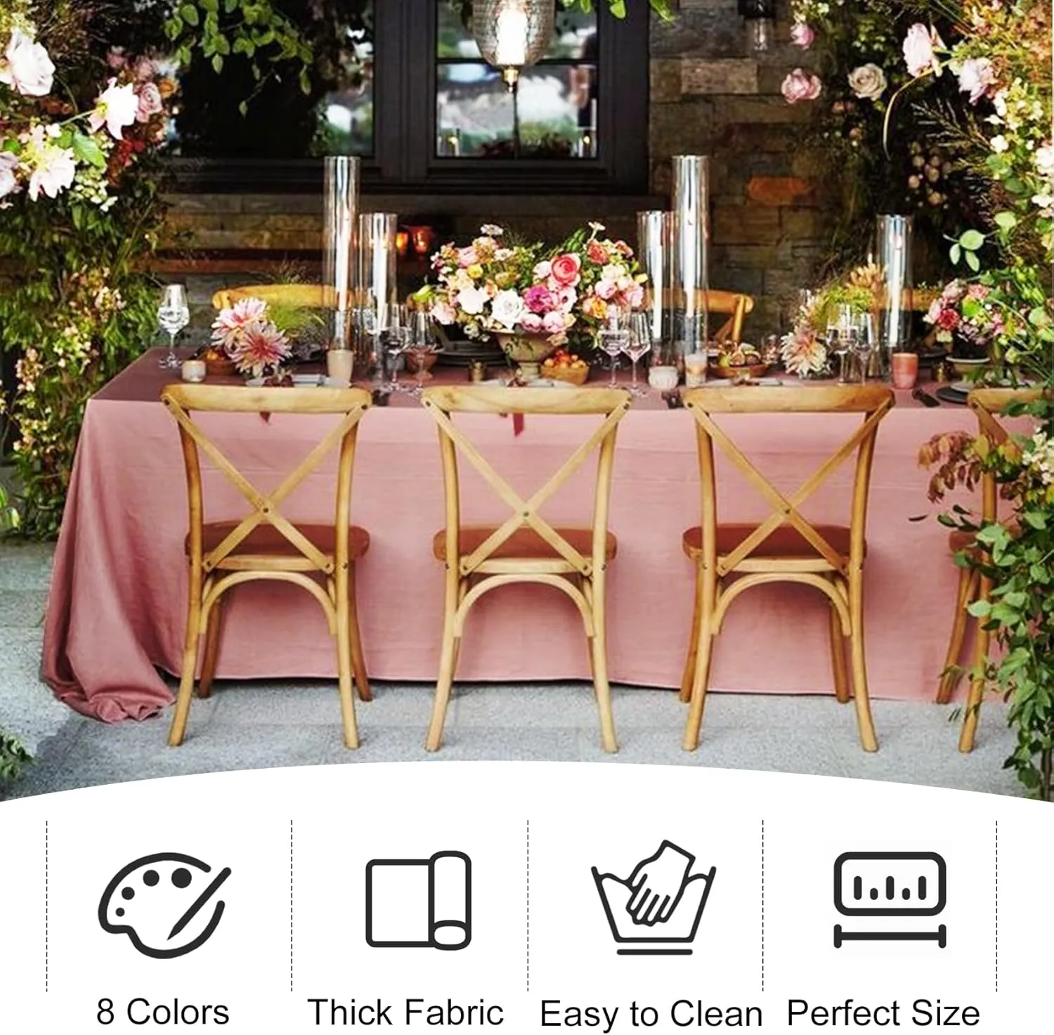 4 Pack Rectangle Tablecloth for 8 Foot Tables Washable Polyester Table Cover for Wedding Dining Table Parties Banquet（60x126 Dusty Rose）