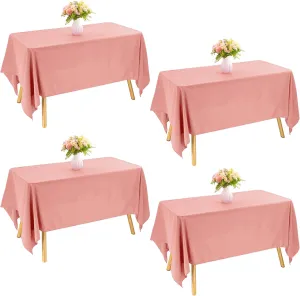 4 Pack Rectangle Tablecloth for 8 Foot Tables Washable Polyester Table Cover for Wedding Dining Table Parties Banquet（60x126 Dusty Rose）