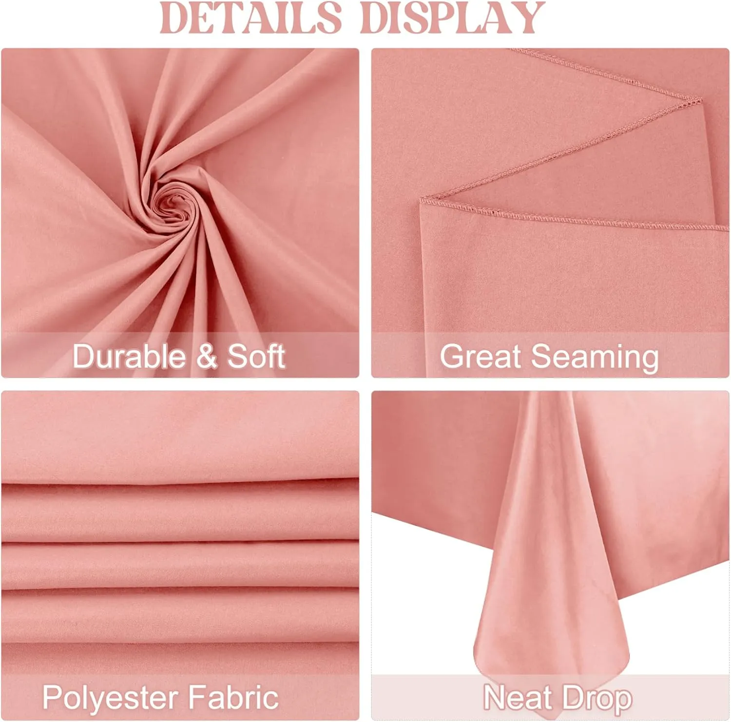 4 Pack Rectangle Tablecloth for 8 Foot Tables Washable Polyester Table Cover for Wedding Dining Table Parties Banquet（60x126 Dusty Rose）