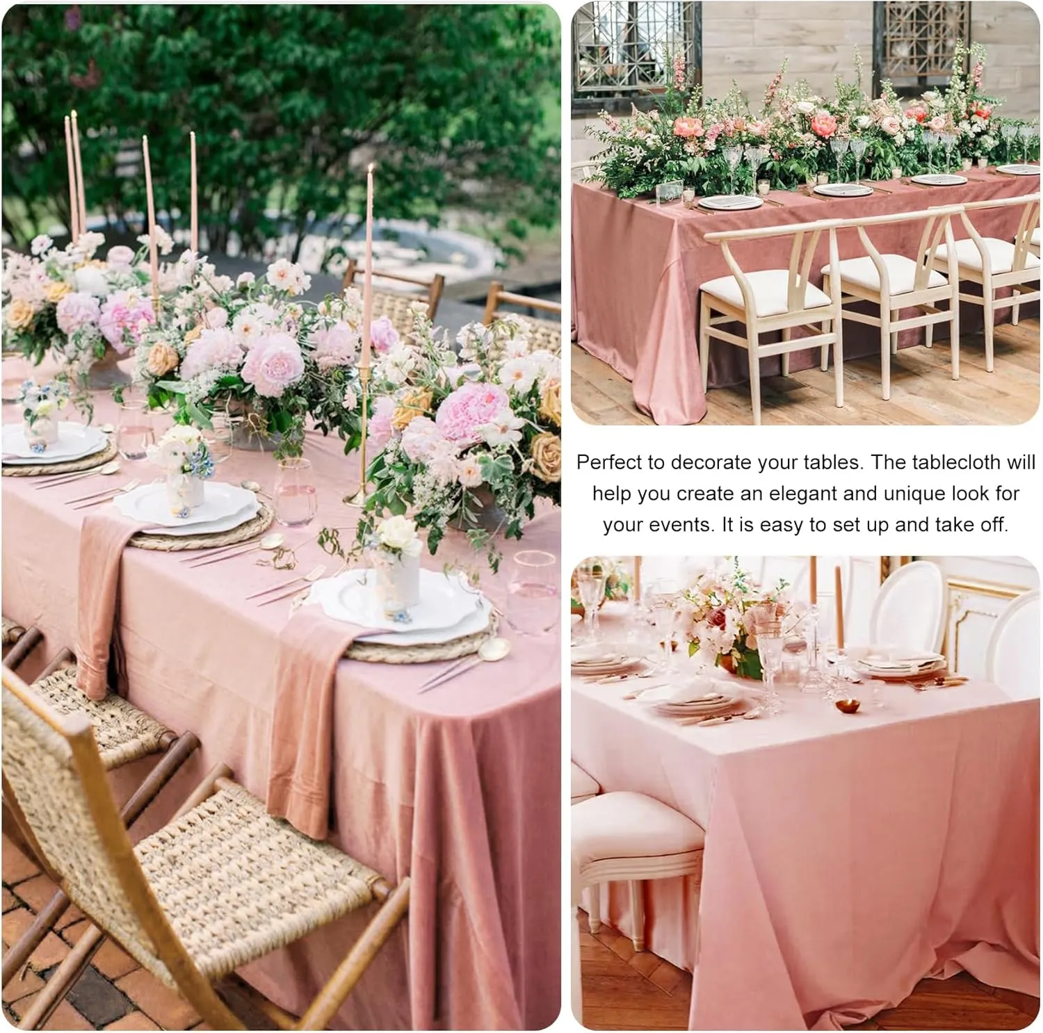4 Pack Rectangle Tablecloth for 8 Foot Tables Washable Polyester Table Cover for Wedding Dining Table Parties Banquet（60x126 Dusty Rose）