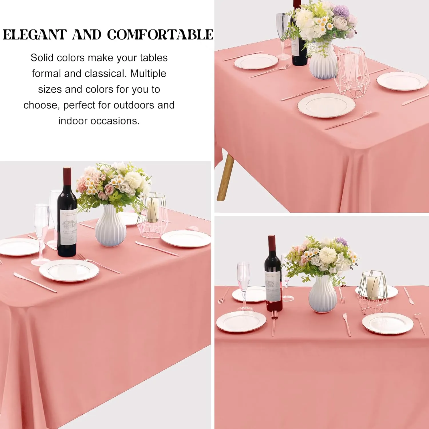 4 Pack Rectangle Tablecloth for 8 Foot Tables Washable Polyester Table Cover for Wedding Dining Table Parties Banquet（60x126 Dusty Rose）