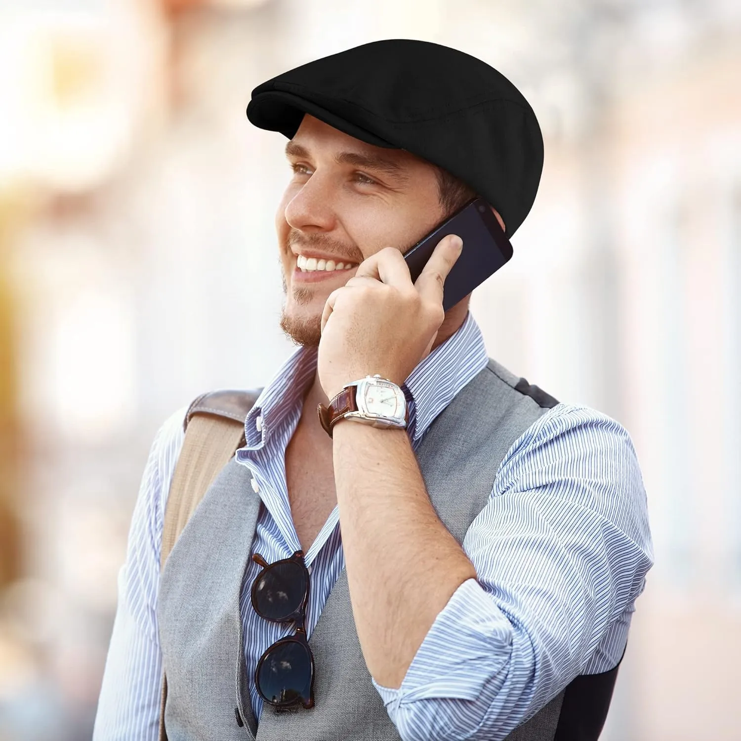 4 Pieces Newsboy Men's Hat Newsboy Cap Flat Cap Soft Stretch Fit Men Cap Cabbie Hunting Cap for Men Outdoor Daily Use