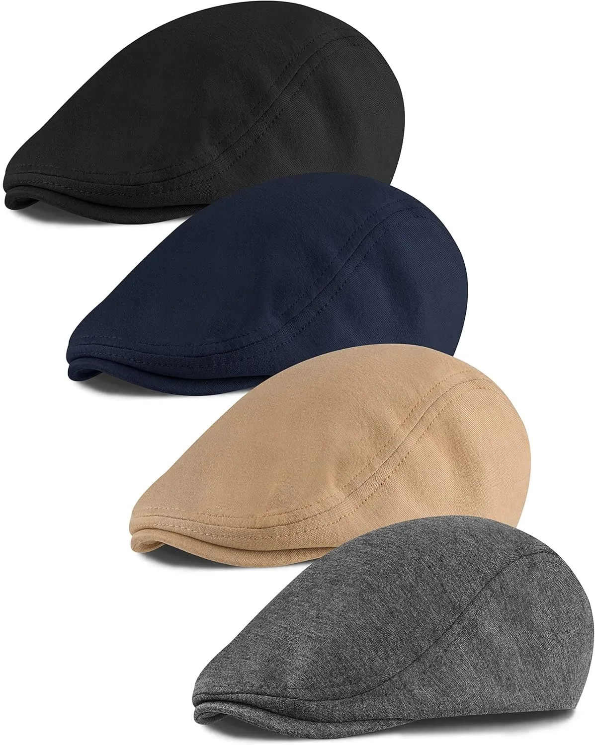 4 Pieces Newsboy Men's Hat Newsboy Cap Flat Cap Soft Stretch Fit Men Cap Cabbie Hunting Cap for Men Outdoor Daily Use