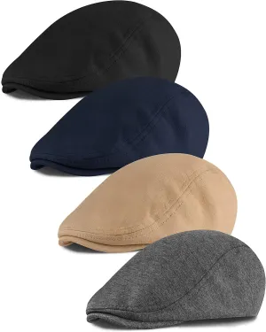 4 Pieces Newsboy Men's Hat Newsboy Cap Flat Cap Soft Stretch Fit Men Cap Cabbie Hunting Cap for Men Outdoor Daily Use