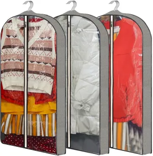 40" Garment Bags, Clear Suits Covers with 4" Gussetes for Hanging Clothes Closet Storage Travel, Plastic Protector for Coat, Jacket, Sweater, Shirts, 3 Packs