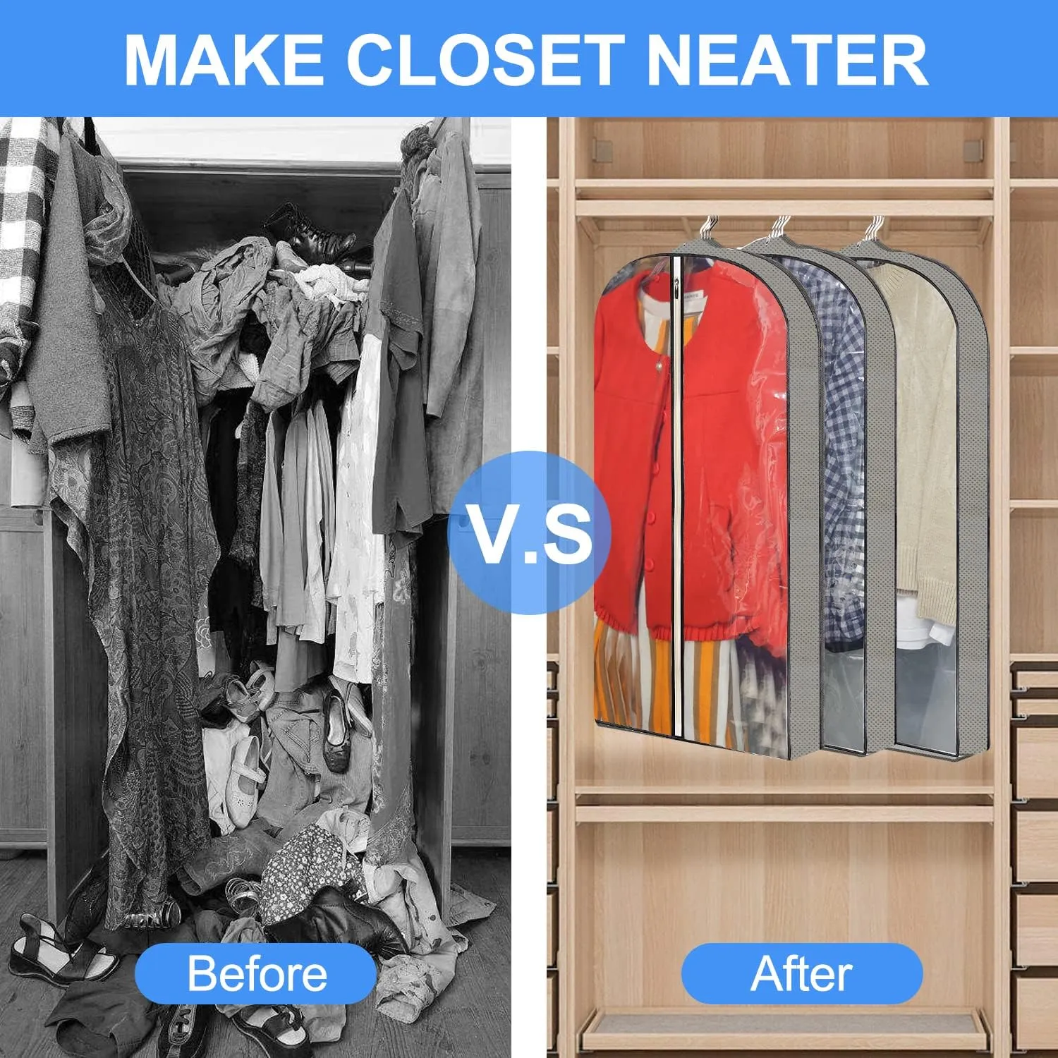 40" Garment Bags, Clear Suits Covers with 4" Gussetes for Hanging Clothes Closet Storage Travel, Plastic Protector for Coat, Jacket, Sweater, Shirts, 3 Packs