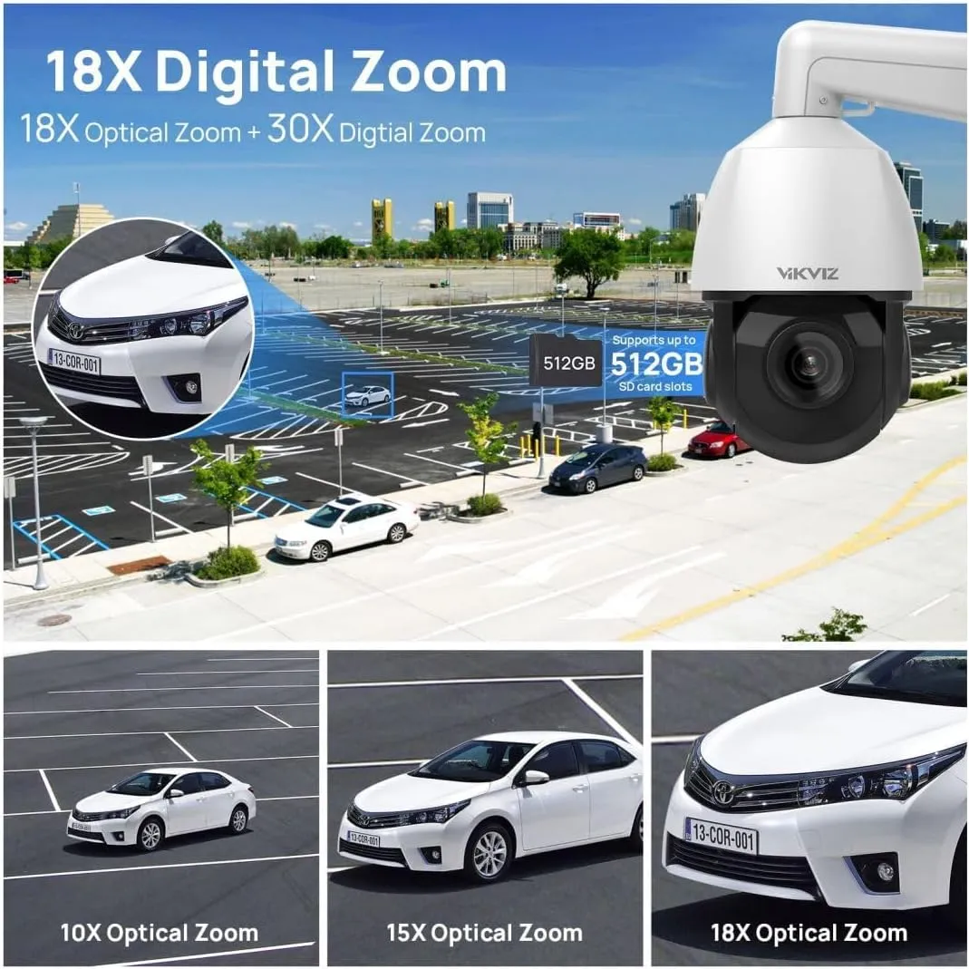4K 8MP PTZ POE IP Camera Outdoor,18X Optical Zoom,Human Auto Tracking,Human/Vehicle Detection,Two-Way Talk,328ft IR Night Vision,PTZ Security Camera with SD slot up to 512GB,Compatible for Hik vision