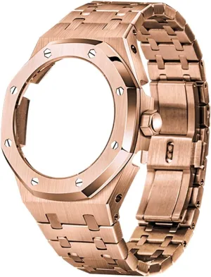 4th GA2100/2110 Generation Watchbands Octagonal Full Metal Case Band with Crown 316 Stainless Steel Watch Cases (Color : Rose Gold Finish)