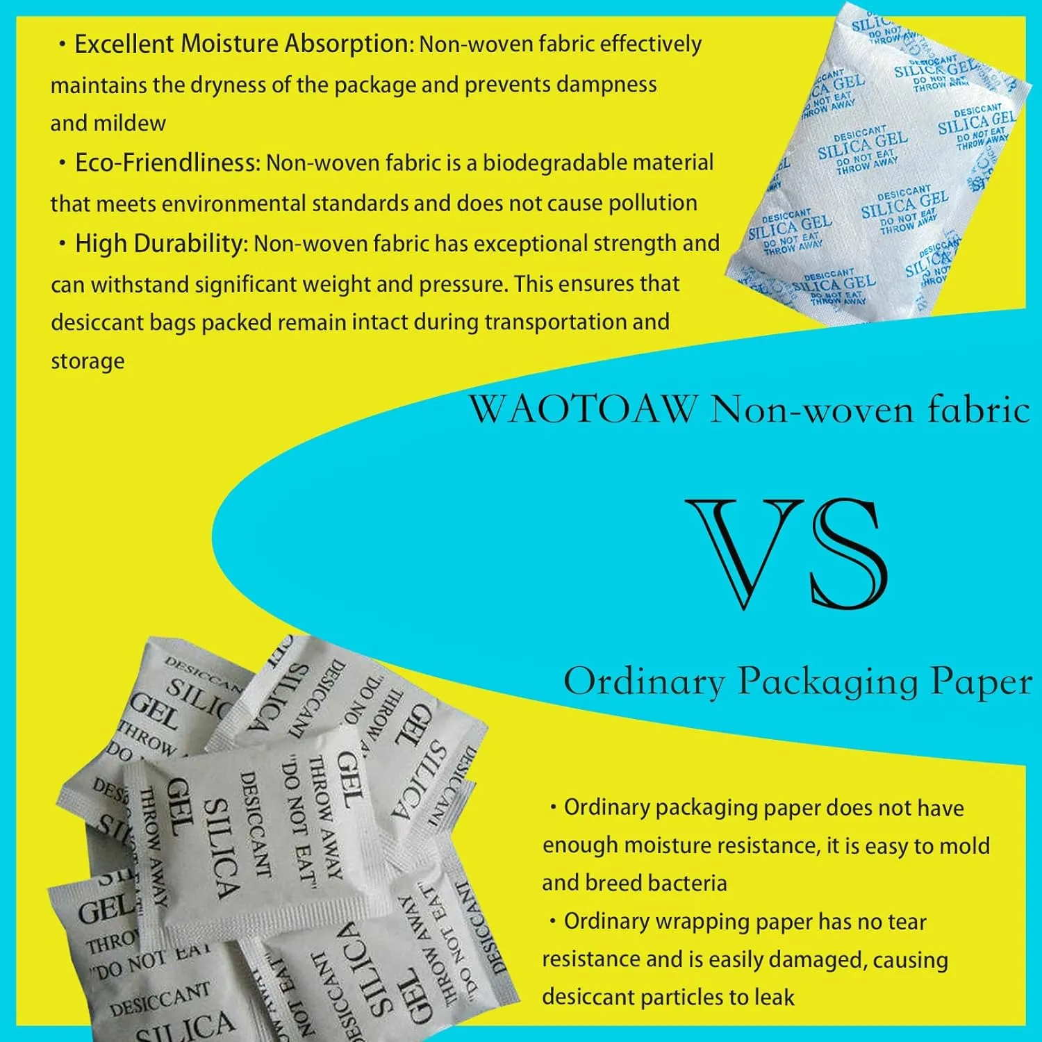 50 Gram [15 Packs] Silica Gel Packets-Desiccant Packs for Moisture Control-Damp Rid Moisture Absorber Food Grade-Desiccant Packs for Storage