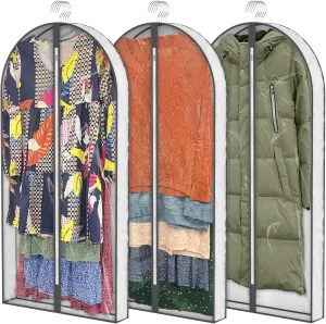 50" Garment Bags, Clear Plastic Clothes Covers with 4" Gussetes for Hanging Clothes Closet Storage, Breathable Protector for Coat, Jacket, Sweater, Shirts, Suits, Dress, 3 Packs