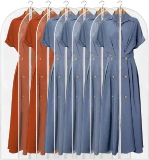 60" Dress Bags for Gowns, 6 Packs All Clear Garment Bags for Hanging Clothes, Plastic Waterproof Dress Cover with Zipper for Dresses, Coats, Uniforms (Set of 6)