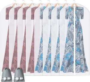 60" Dress Bags for Gowns, 8 Packs Garment Bags for Hanging Clothes, Plastic Waterproof Dress Cover with Zipper for Dresses, Coats, Uniforms (Set of 8)