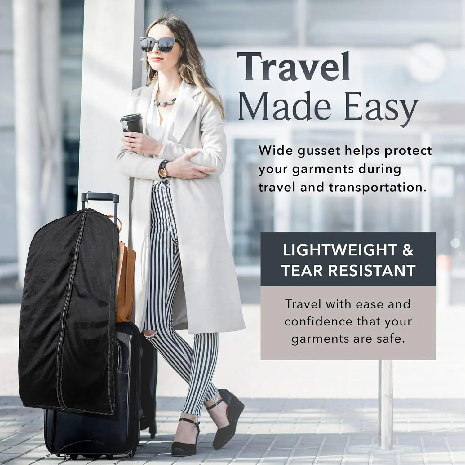 60" Luxury Fur Coat Cotton Blend Cloth Garment Bags for Travel & Hanging Clothes (Black) - Suit Covers Garment Bag for Men & Women Dress Bag - Closet Storage Suit Bag, Dress Bags, Coat Storage