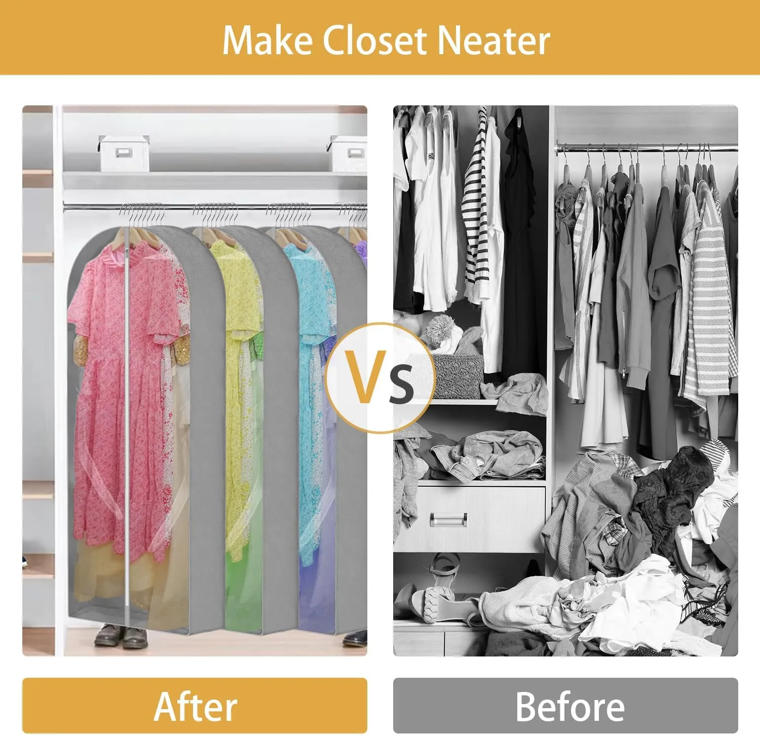 65'' Dress Bags for Gowns Long, 7" Guessted Clear Garment Bags for Hanging Clothes, Dress Garment Bag, Dress Cover With Clear Window for Dresses