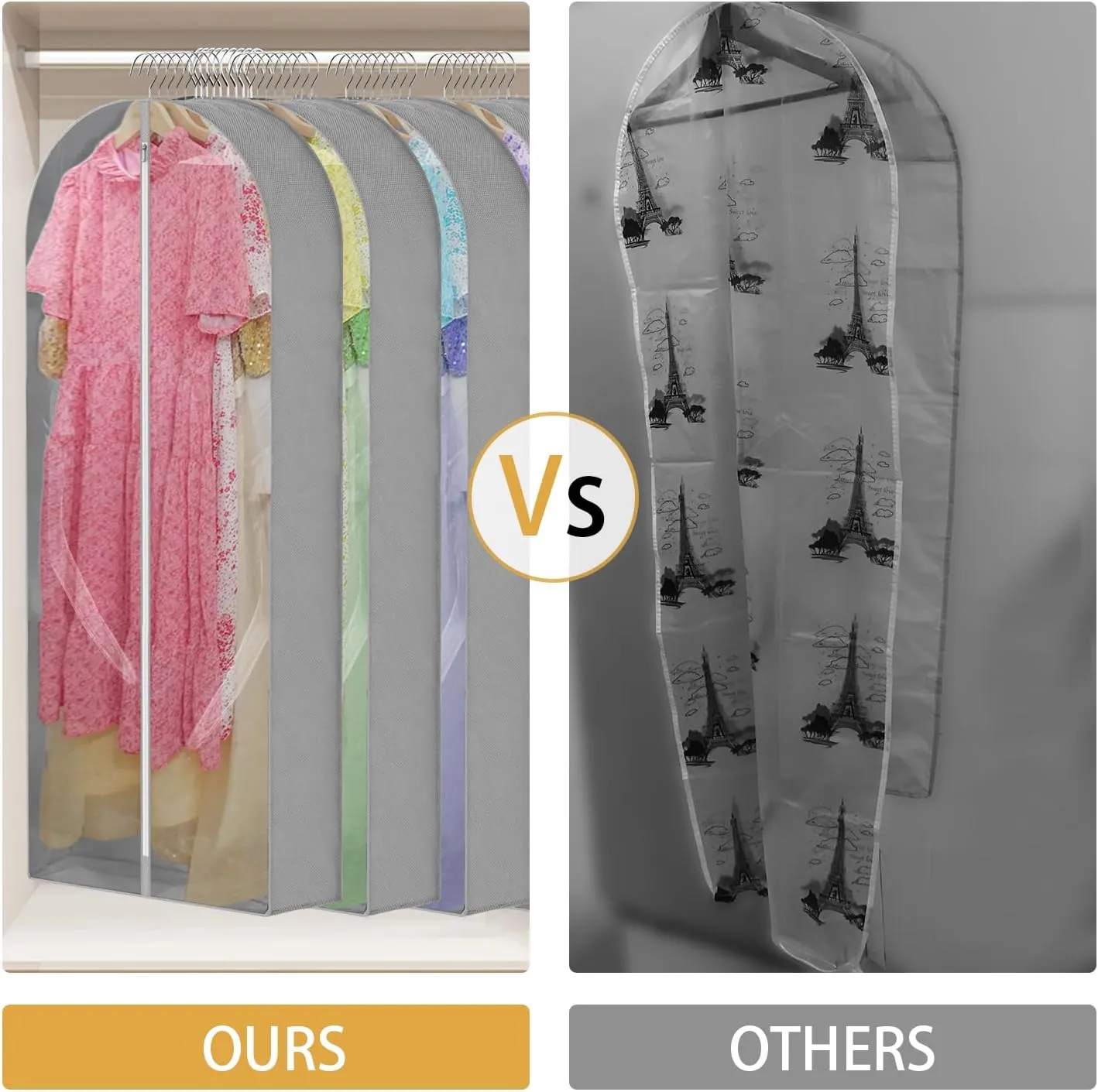 65'' Dress Bags for Gowns Long, 7" Guessted Clear Garment Bags for Hanging Clothes, Dress Garment Bag, Dress Cover With Clear Window for Dresses