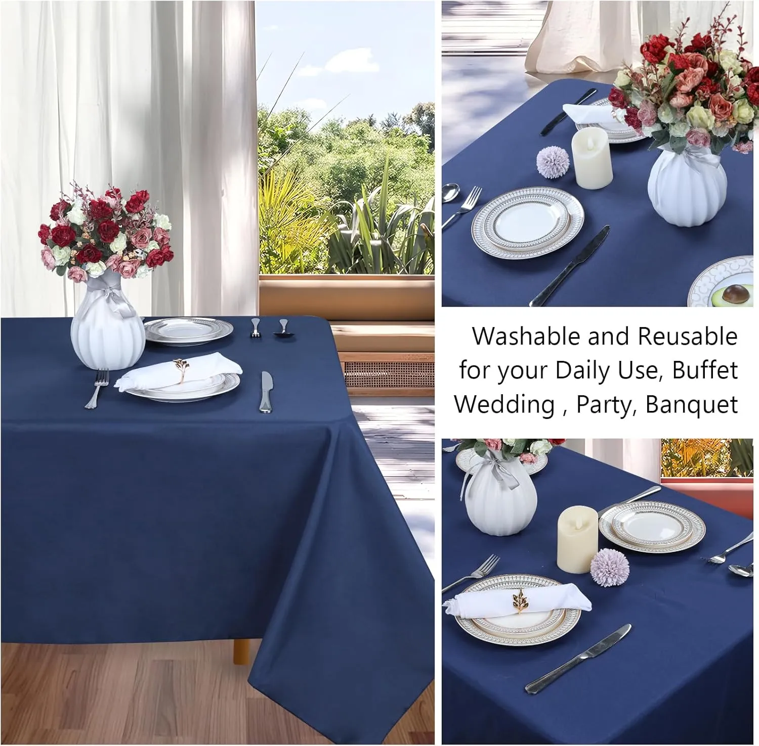 8 Packs Navy Blue Tablecloth Rectangle 60x102 Inch Rectangular Table Cloth for 6 Foot Rectangle Tables, Wrinkle Resistant Polyester Fabric Tablecloth Washable Table Cover for Wedding Party Decor