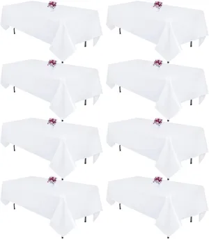 8 Packs White Table Cloth Rectangle 60x102 Inch for 6 Foot Rectangle Tables, Wrinkle Resistant Polyester Fabric Tablecloth Washable Rectangular Table Covers for Dining Wedding Party Buffet