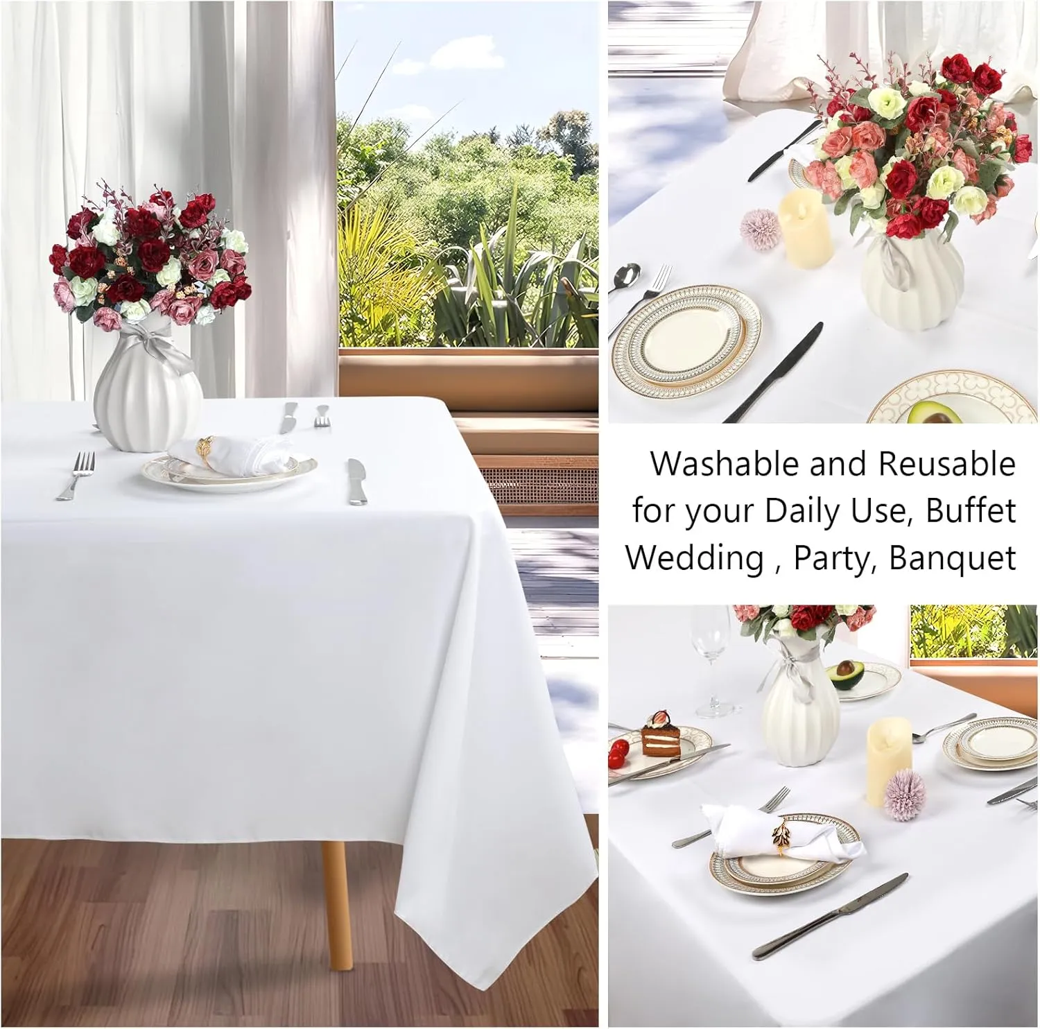 8 Packs White Table Cloth Rectangle 60x126 Inch for 8ft Rectangle Tables, Wrinkle Resistant Polyester Fabric Tablecloth Washable Rectangular Table Covers for Wedding Party Banquet Dining