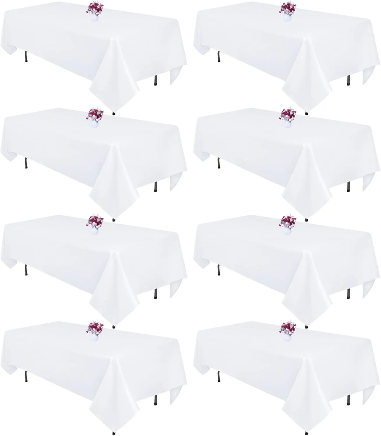 8 Packs White Table Cloth Rectangle 60x126 Inch for 8ft Rectangle Tables, Wrinkle Resistant Polyester Fabric Tablecloth Washable Rectangular Table Covers for Wedding Party Banquet Dining
