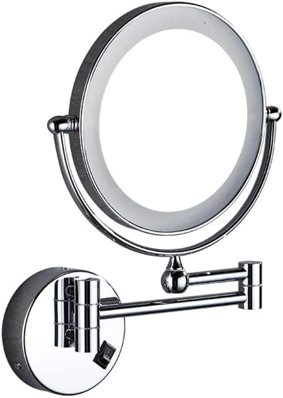 8.5 Inches LED Lighted Wall Mount Makeup Mirror with 10X Magnification, Double Sided 360° Swivel Cosmetic Vanity Mirror Bathroom Mirror Extension, Plug Powered