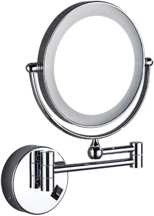 8.5 Inches LED Lighted Wall Mount Makeup Mirror with 10X Magnification, Double Sided 360° Swivel Cosmetic Vanity Mirror Bathroom Mirror Extension, Plug Powered