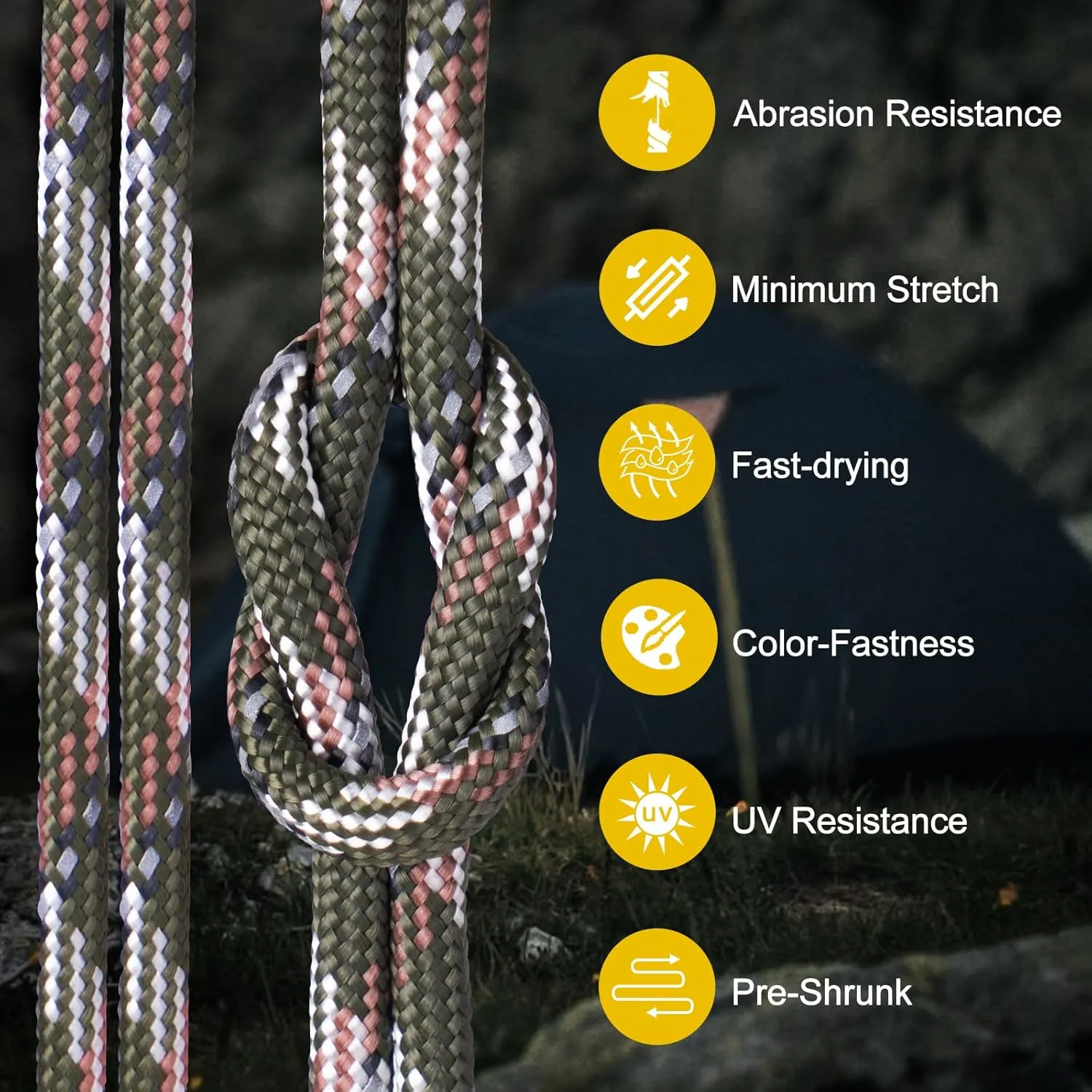 850Ib Reflective ParachuteRope, 50/100/200/500/1000ft 4MM 11 Strand Cords, Survival Paracord Rope Tie Down for Crafting, Tent, Camping, Clotheline, Hiking, Fishing, Camo Green 200FT