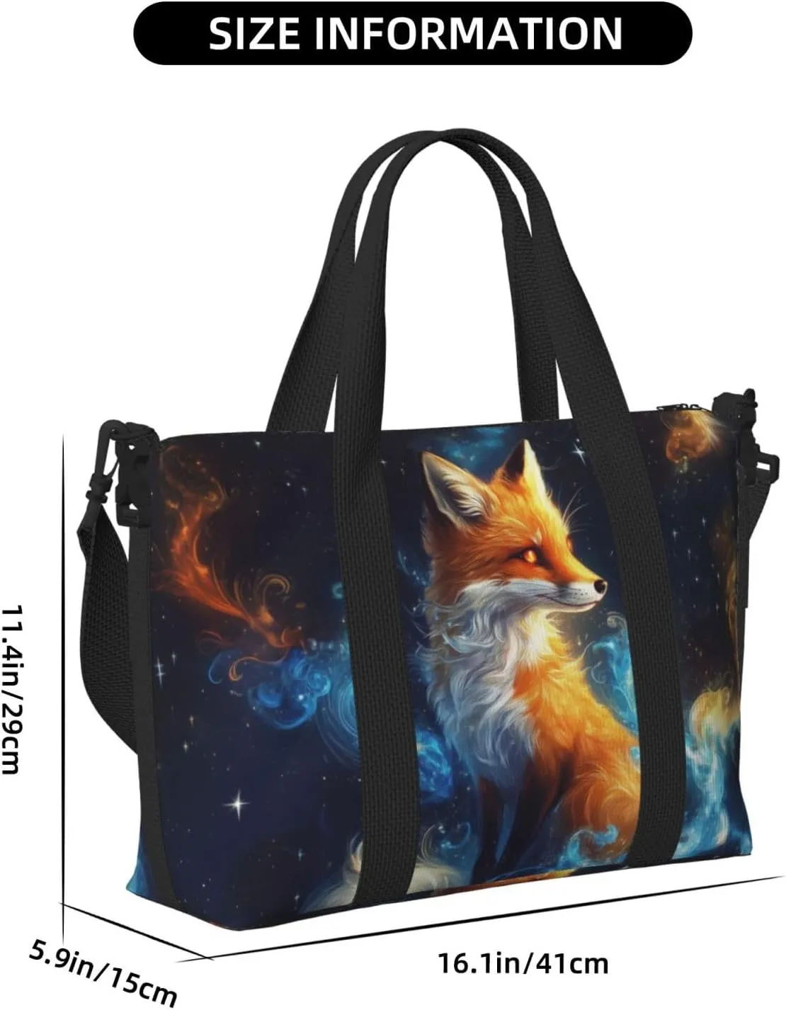 A beautiful orange fox print Travel Duffel Bag, Sports Tote Gym Bag, Swim Pool Bag Large Shoulder Tote Bag for Beach Weekender