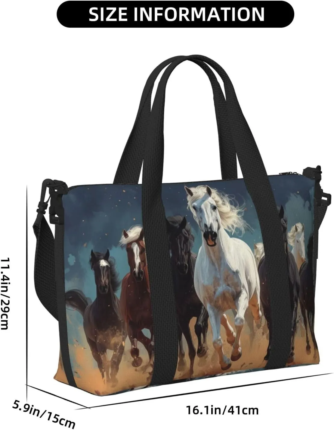 A group of horses print Travel Duffel Bag, Sports Tote Gym Bag, Swim Pool Bag Large Shoulder Tote Bag for Beach Weekender
