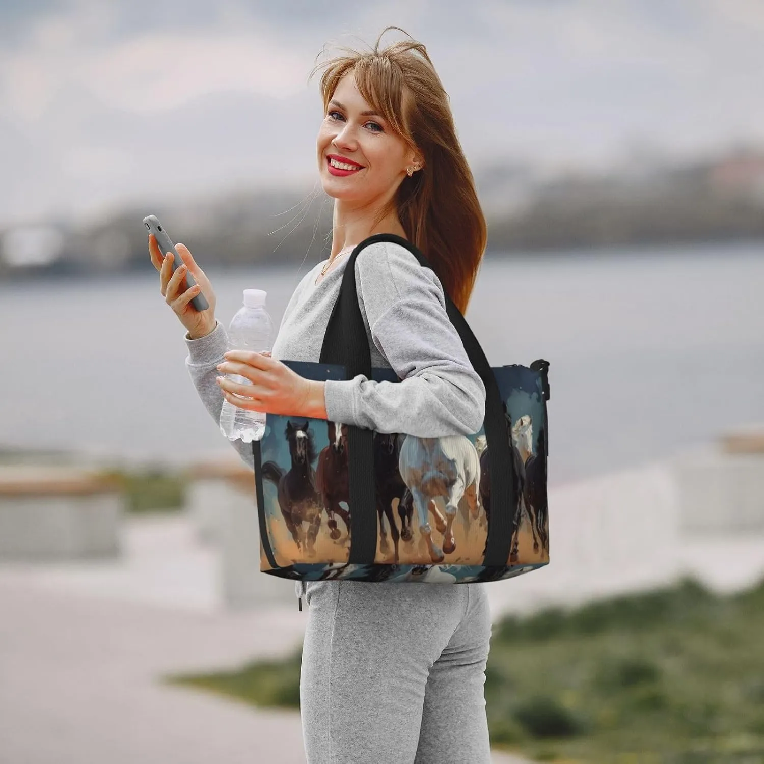 A group of horses print Travel Duffel Bag, Sports Tote Gym Bag, Swim Pool Bag Large Shoulder Tote Bag for Beach Weekender