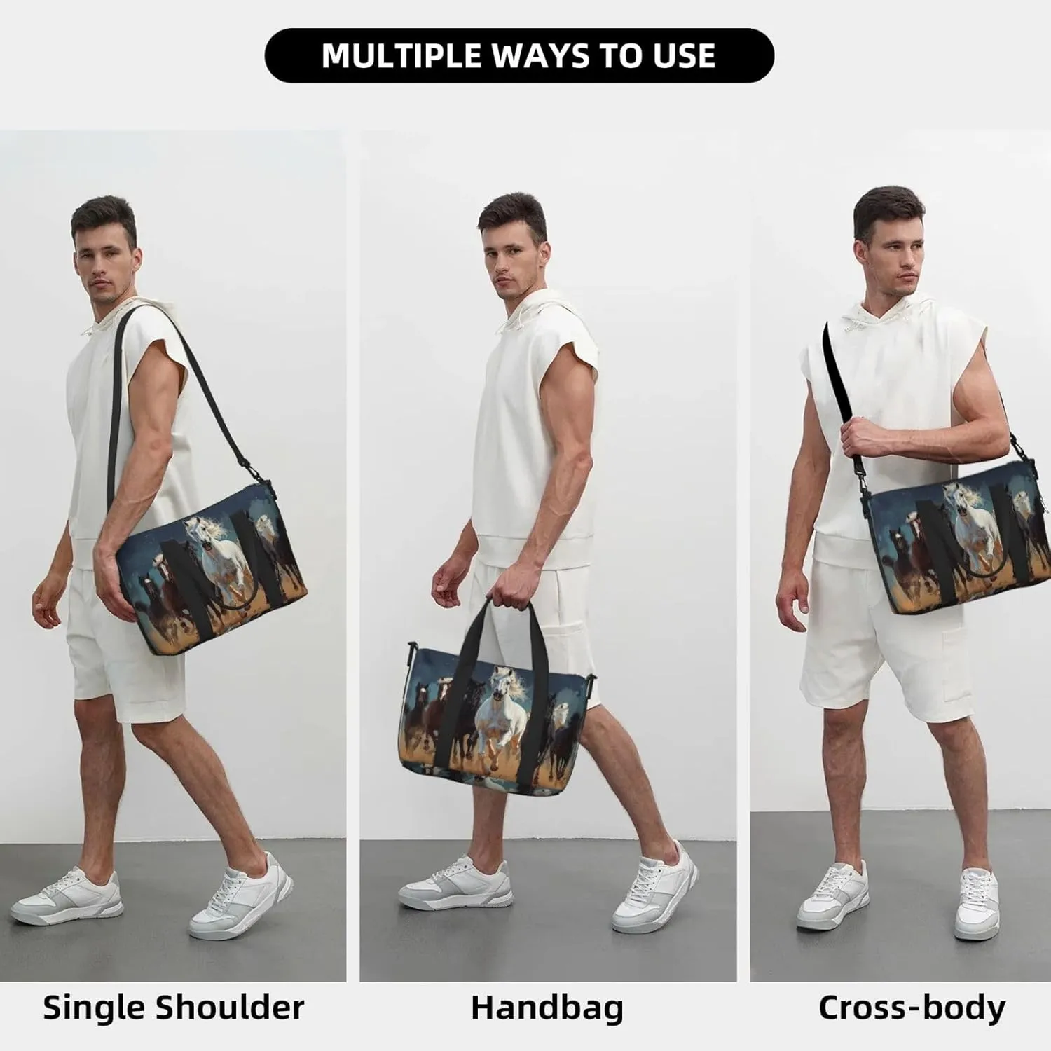 A group of horses print Travel Duffel Bag, Sports Tote Gym Bag, Swim Pool Bag Large Shoulder Tote Bag for Beach Weekender