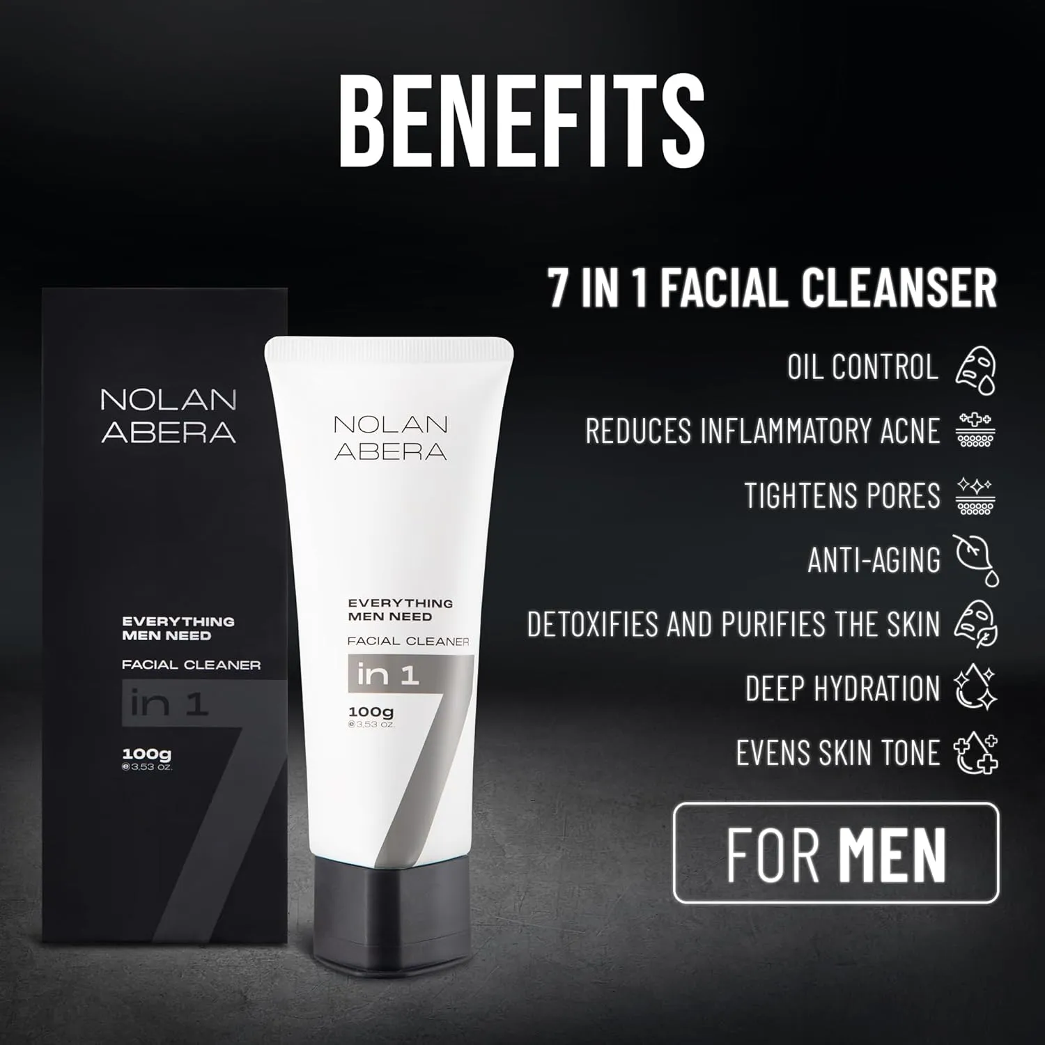 ABERA Nolan Daily Facial Cleanser for Men – Oil Control & Deep Cleansing, 3.53 oz 3 Pack