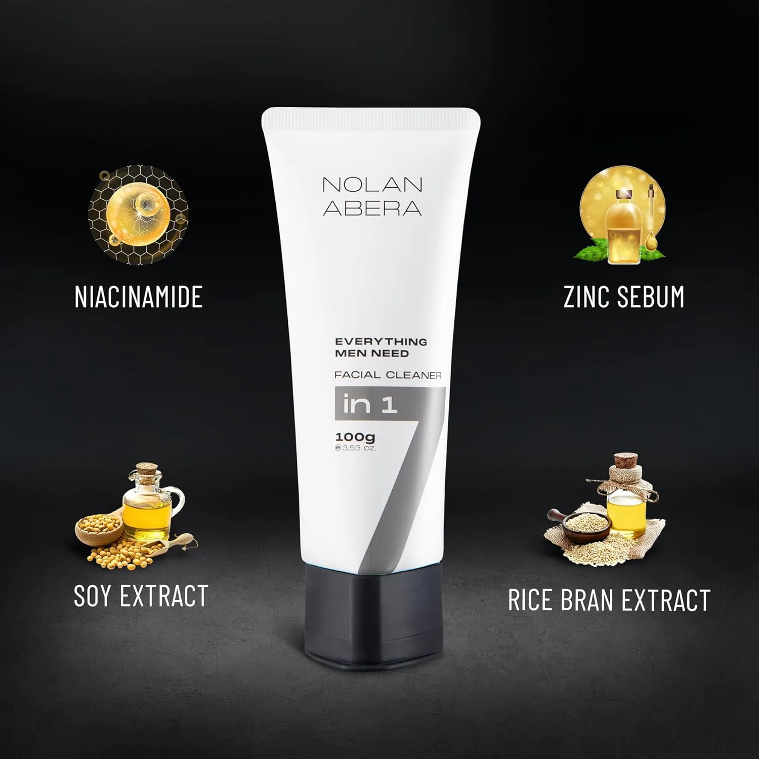 ABERA Nolan Daily Facial Cleanser for Men – Oil Control & Deep Cleansing, 3.53 oz 3 Pack