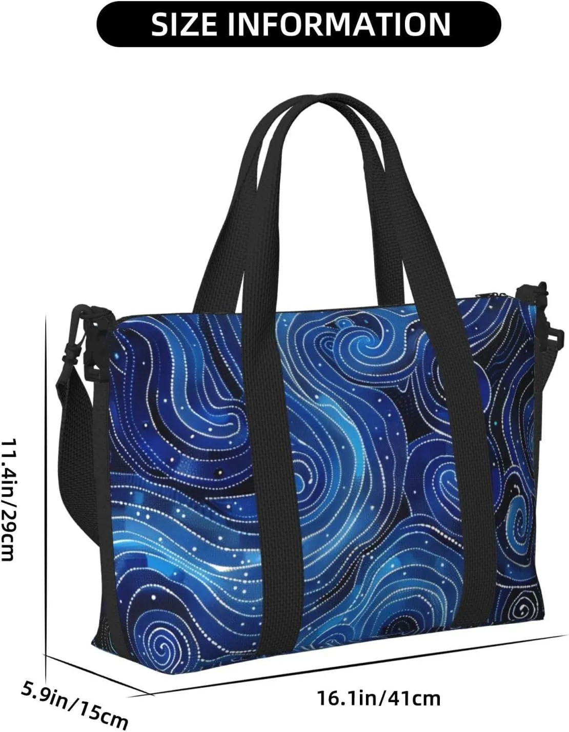 Aboriginal dot swirling blue water print Travel Duffel Bag, Sports Tote Gym Bag, Swim Pool Bag Large Shoulder Tote Bag for Beach Weekender, 202-406-121