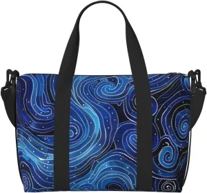 Aboriginal dot swirling blue water print Travel Duffel Bag, Sports Tote Gym Bag, Swim Pool Bag Large Shoulder Tote Bag for Beach Weekender, 202-406-121