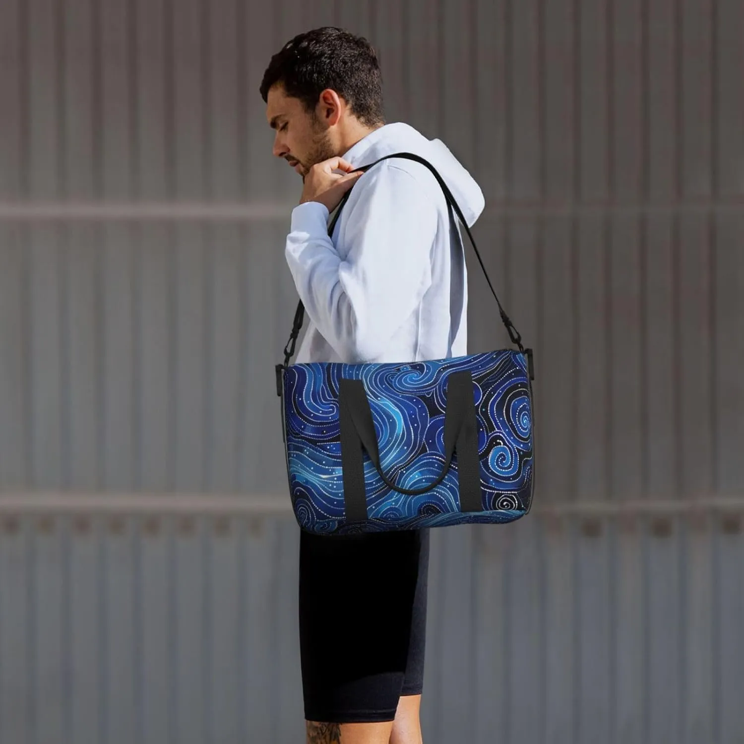 Aboriginal dot swirling blue water print Travel Duffel Bag, Sports Tote Gym Bag, Swim Pool Bag Large Shoulder Tote Bag for Beach Weekender, 202-406-121