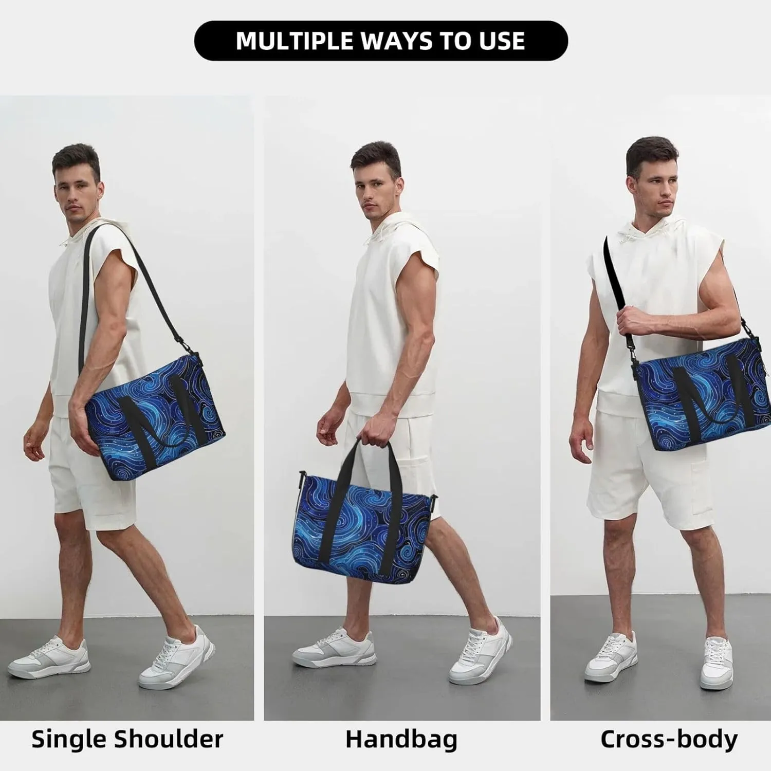 Aboriginal dot swirling blue water print Travel Duffel Bag, Sports Tote Gym Bag, Swim Pool Bag Large Shoulder Tote Bag for Beach Weekender, 202-406-121