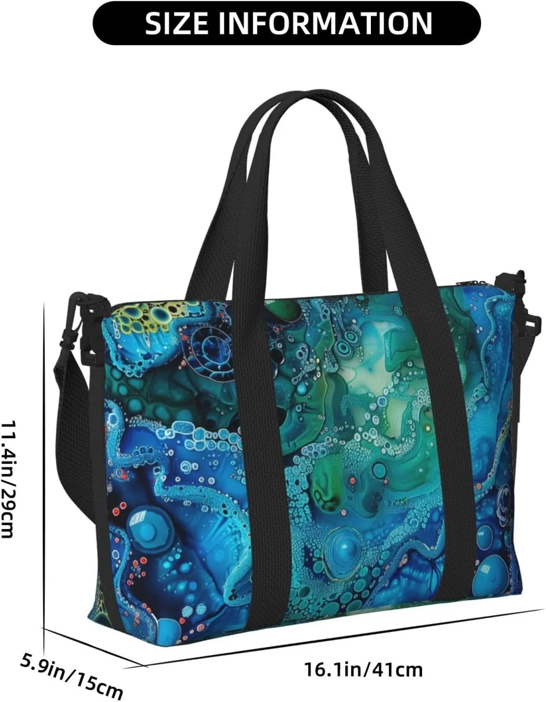 abstract art blue green print Travel Duffel Bag, Sports Tote Gym Bag, Swim Pool Bag Large Shoulder Tote Bag for Beach Weekender, 202-406-121